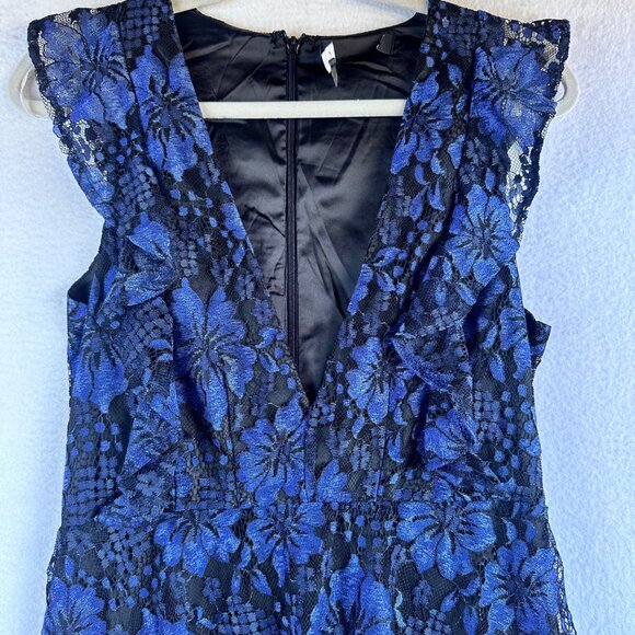 Lulus Dress Womens Medium Blue Black Lace Ruffle Tiered Maxi Formal Party - Picture 5 of 13